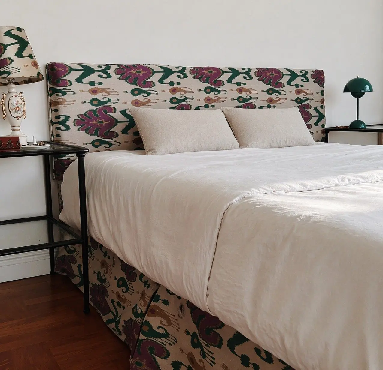 Ikat upholstered headboard by Chancel Studio