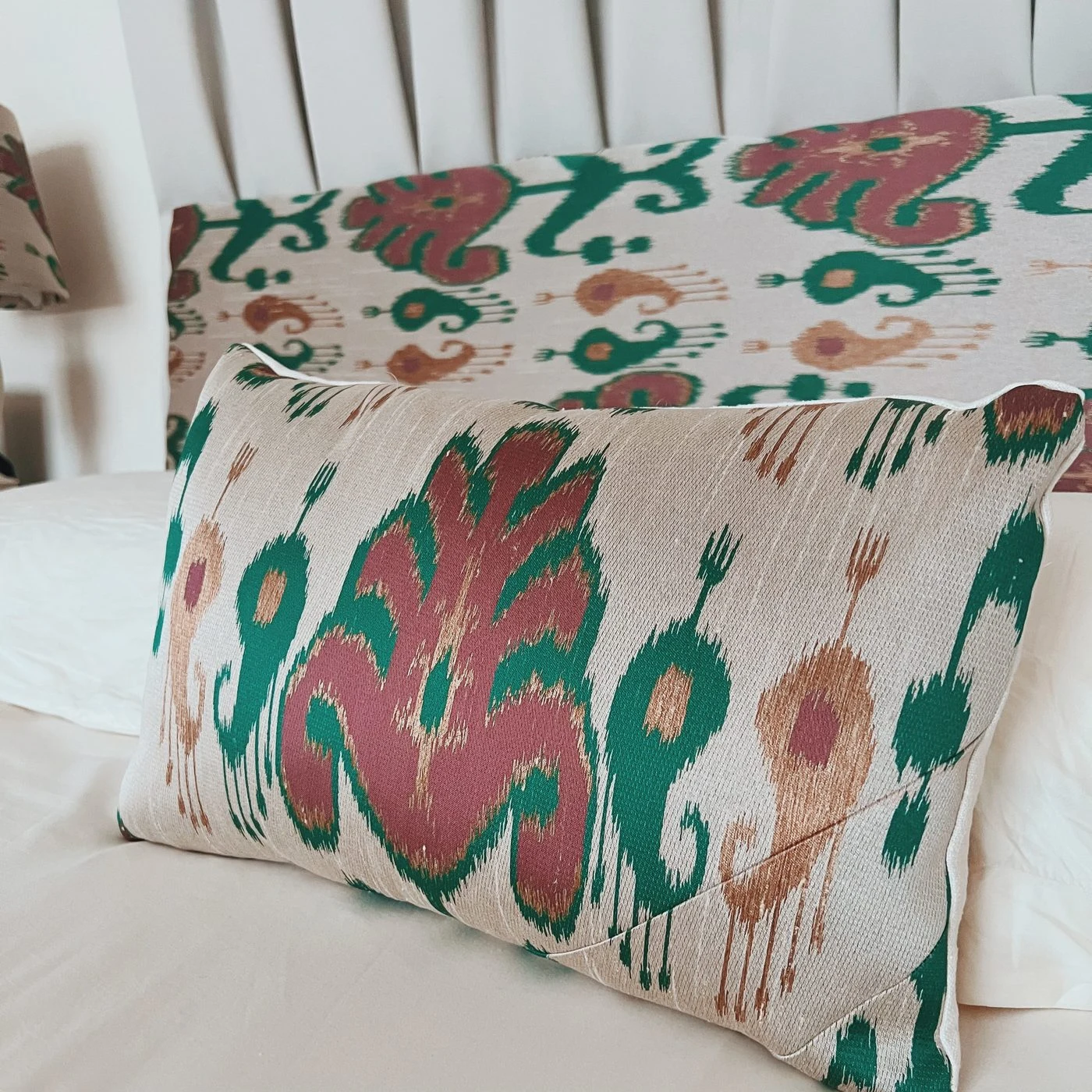 Ikat lumbar pillow with piping by Chancel Studio