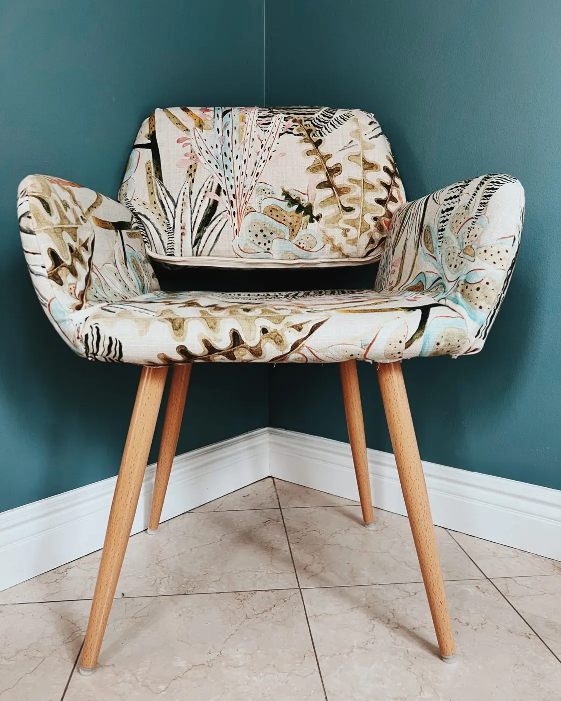 Reupholstered accent chair after