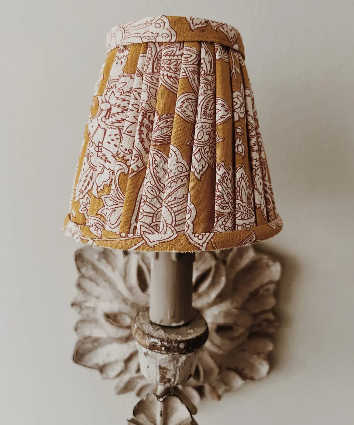 Pleated fabric lampshade on vintage sconce base by Chancel Studio