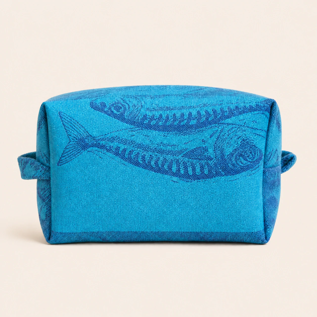 Turquoise Sea Jacquard Pouch made from a Garnier Thiebaut jacquard tea towel.