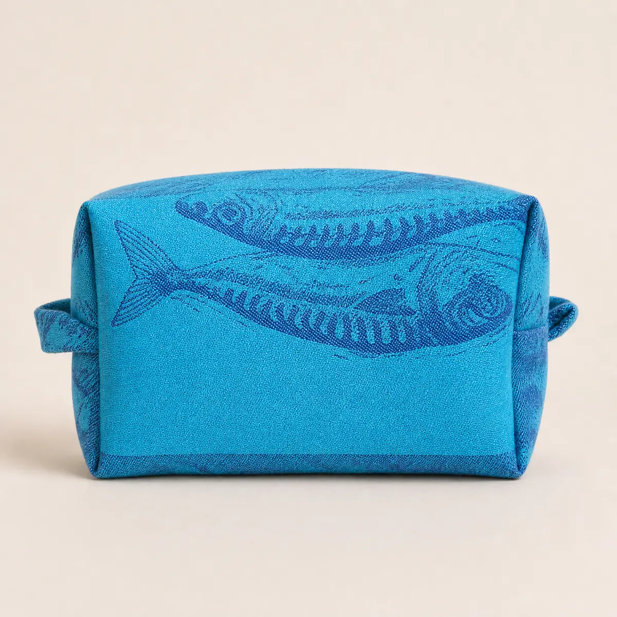 Turquoise Sea Jacquard Pouch made from a Garnier Thiebaut jacquard tea towel.