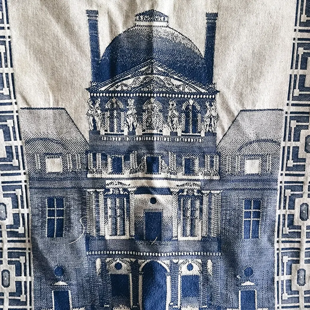 Architectural jacquard detail from the original 2009 Yves Delorme Fourth of July tea towel before it was cut