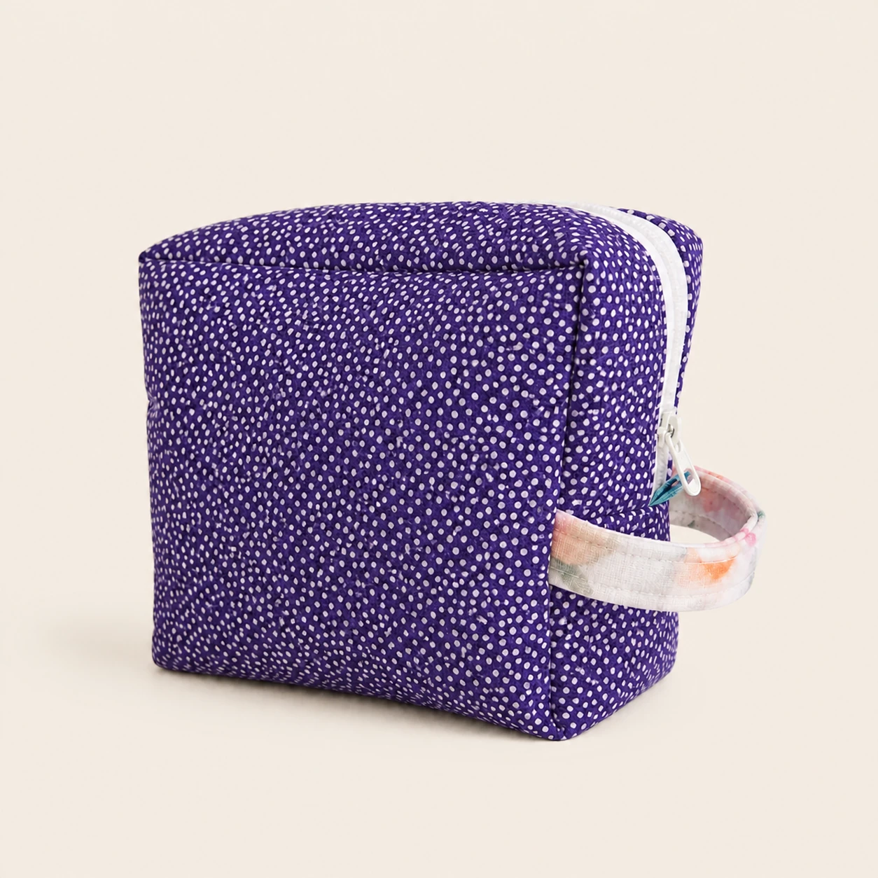 Deep Purple Dot Cosmetic Pouch made from deadstock cotton.