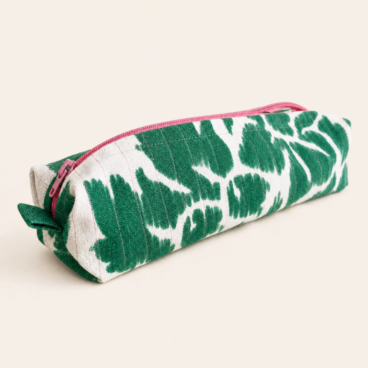Green Floral Napkin Pencil Case made from an unused dinner napkin.