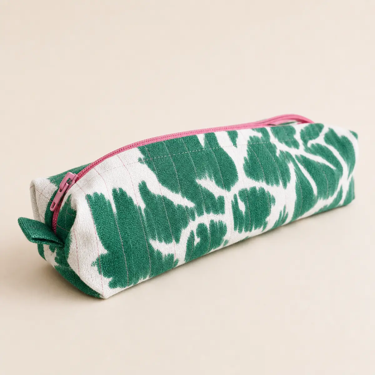 Green Floral Napkin Pencil Case made from an unused dinner napkin.