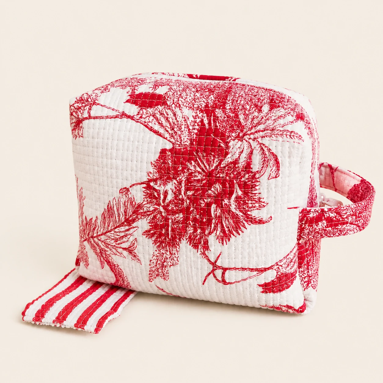 Pink Toile Quilted Pouch made from an unused quilted jacket.