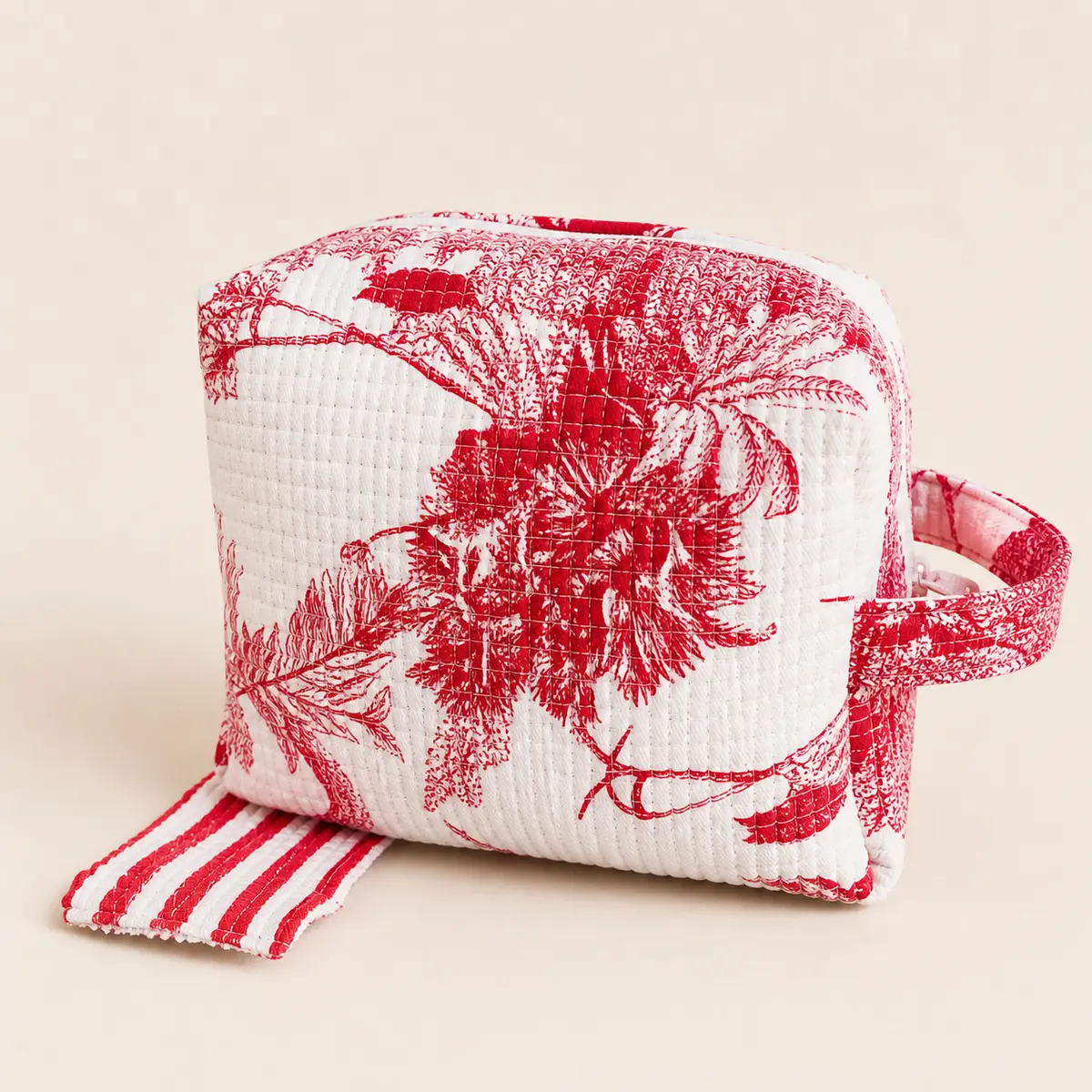 Pink Toile Quilted Pouch made from an unused quilted jacket.