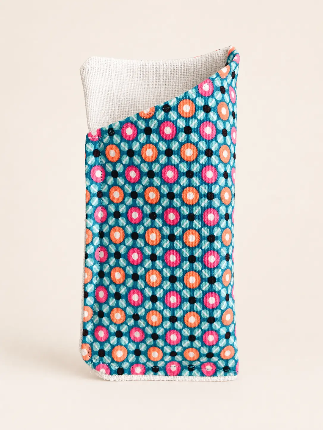 Turquoise Paris Dot Eyeglass Sleeve made from a Paris cushion cover.
