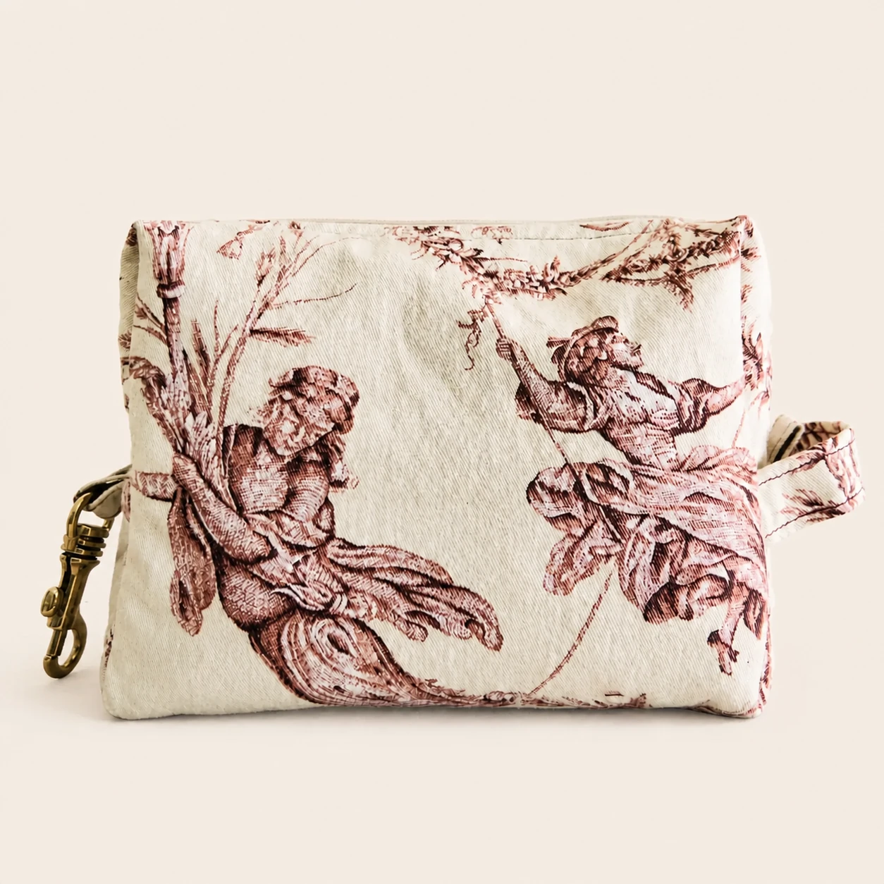 Front of the Red Toile Cotton Pouch, made from an unused Williams-Sonoma tablecloth.